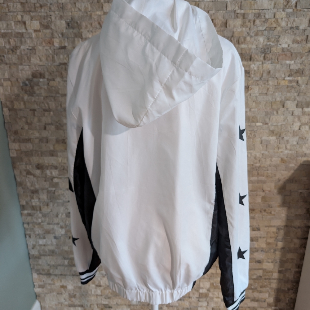 Streetwear Diamond Star Graphic Black White Hooded Windbreaker Jacket Sz S image 2